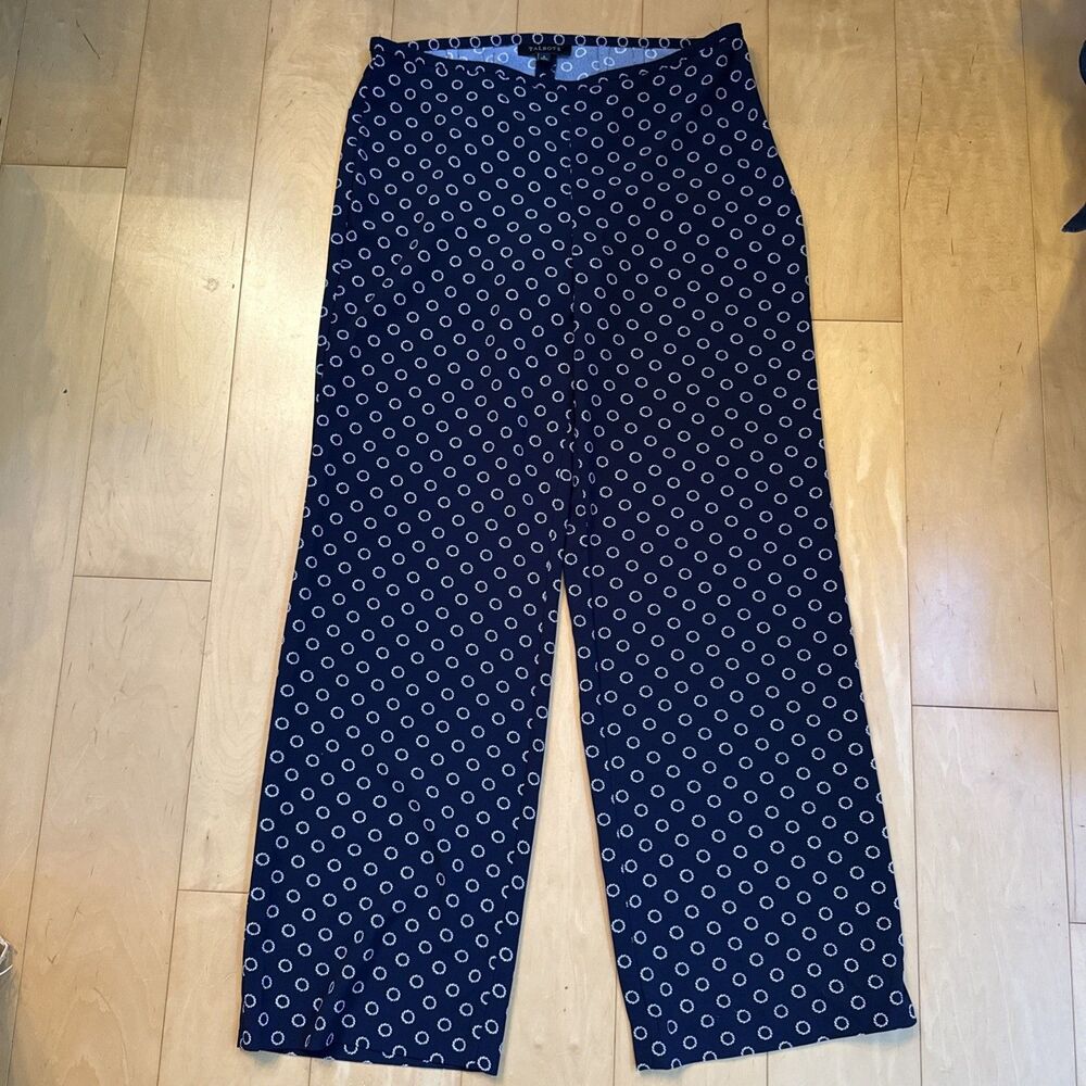 CLASSIC NAVY WIDE LEG Talbots Navy Rope Print Wide Leg Pants Size 8 Size Zip